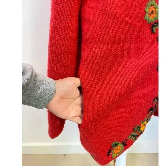 VTG Cervelle Red Bulky, Chunky, Shawl Collar Cardigan, Puff Sleeves, Wool Med - Picture 6 of 8